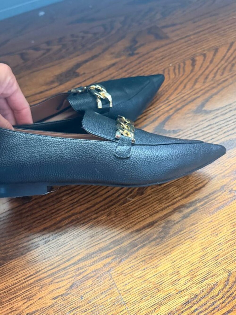 Linea Paolo Black Pebbled Leather Chain Loafers